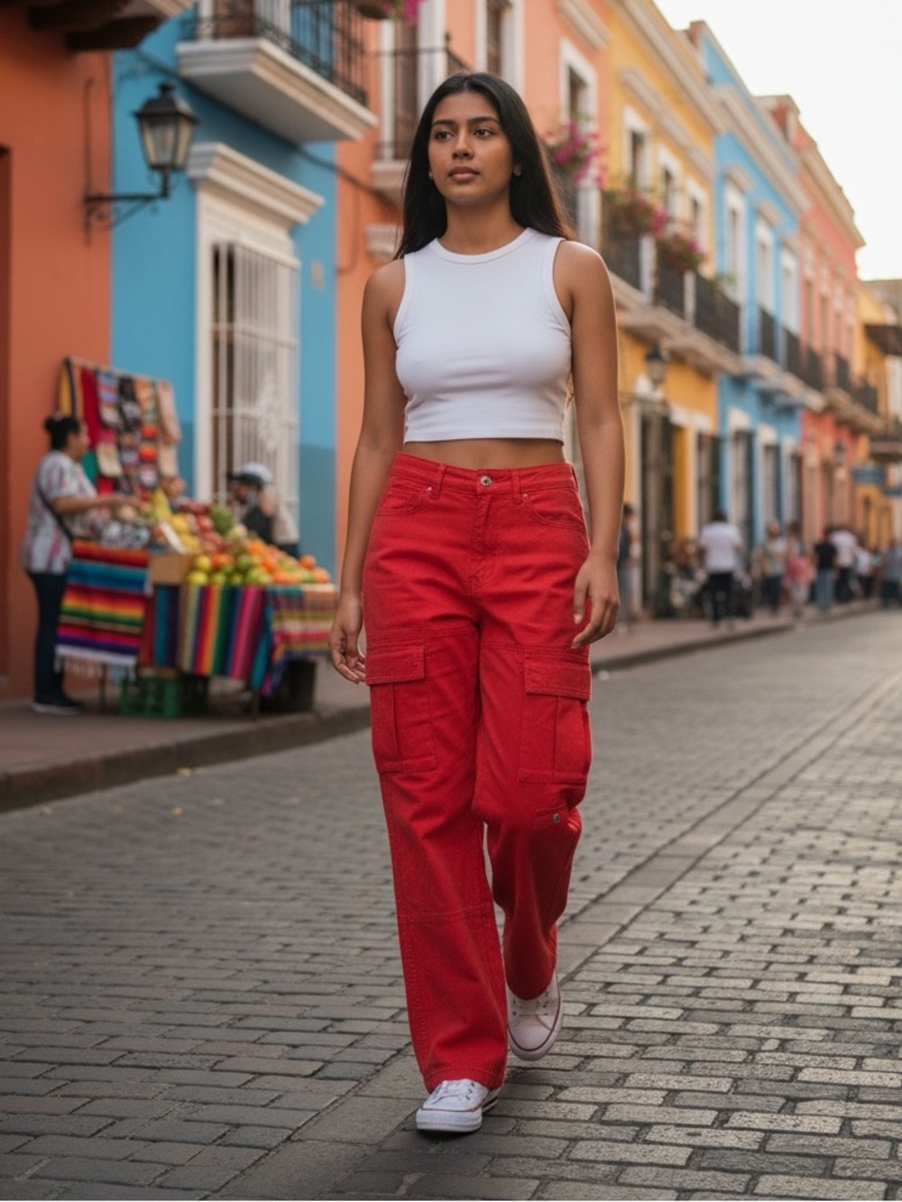 Liu Jo Red Metallic Sparkle Cargo Pants Women's Size 30 Utility Straight Leg